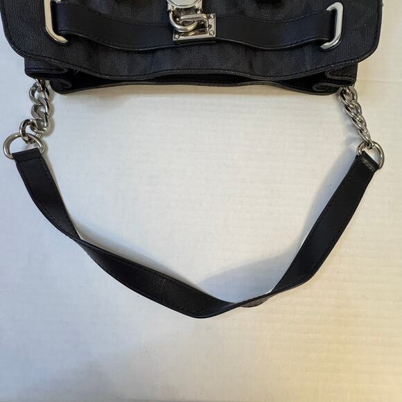 Michael Kors Hamilton Large Signature Monogram Logo Black Leather Satchel Tote - Picture 15 of 16